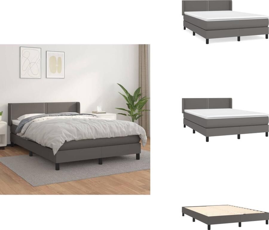 VidaXL Bed Boxspring Grijs 203x147x78 88 cm Duurzaam kunstleer Verstelbaar hoofdbord Pocketvering matras Medium ondersteuning Inclusief montagehandleiding Bed - Foto 2