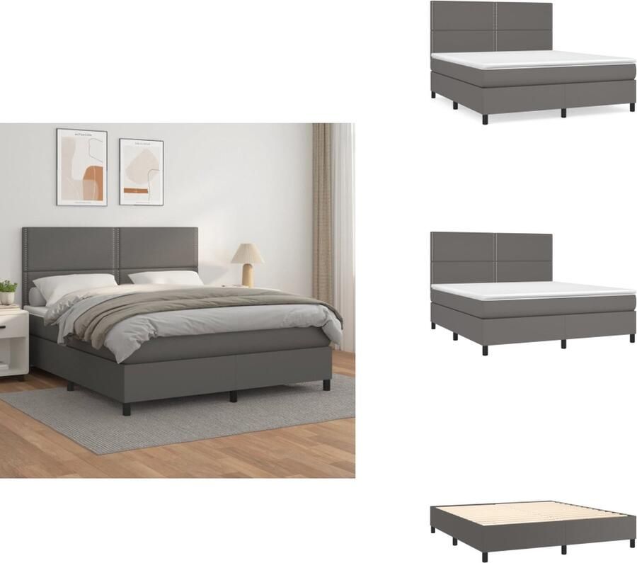 VidaXL Boxspringbed Grijs kunstleer 203x160x118 128 cm Verstelbaar hoofdbord Pocketvering matras Middelharde ondersteuning Huidvriendelijk topmatras Bed