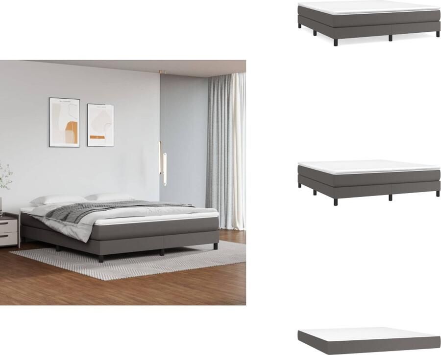 VidaXL Boxspringbed Grijs Kunstleer 203 x 160 x 25 cm Pocketvering Matras Middelharde Ondersteuning Huidvriendelijk Topmatras Multiplex Lattenbodem Inclusief Montagehandleiding Bed