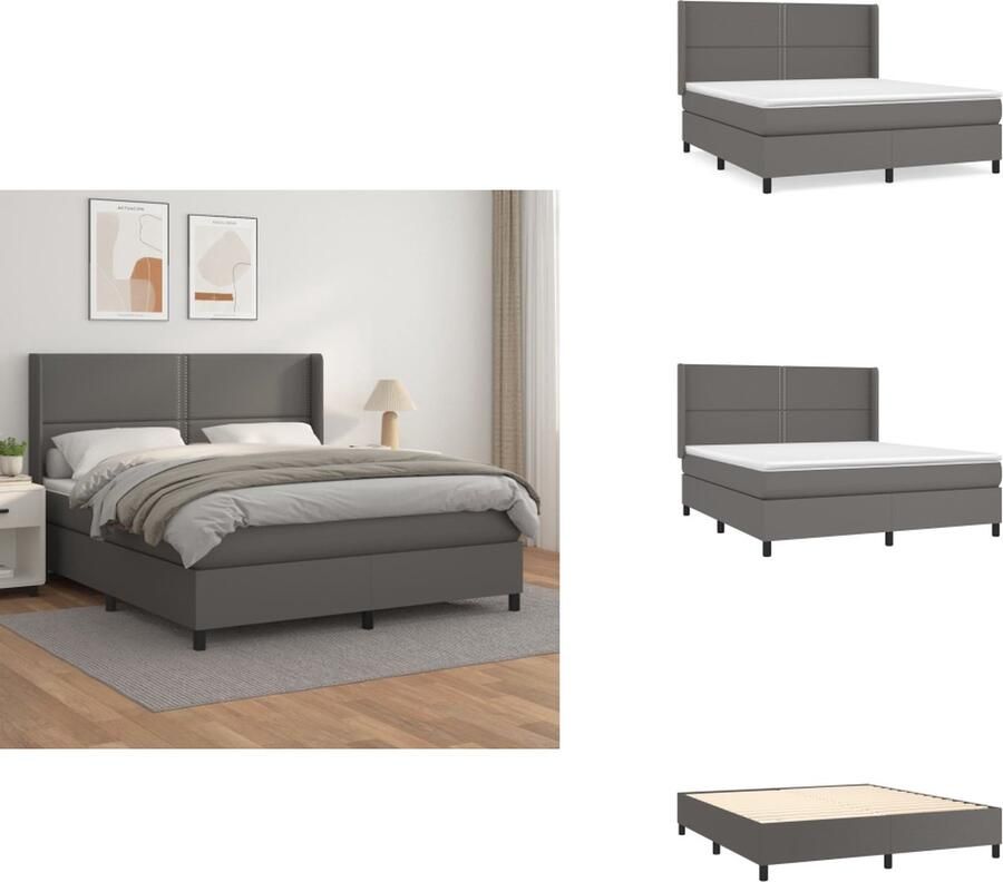 VidaXL Boxspringbed grijs kunstleer 203x163x118 128 cm verstelbaar hoofdbord pocketvering matras middelharde ondersteuning huidvriendelijk topmatras Bed