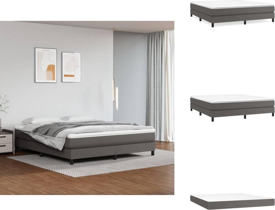 VidaXL Boxspringbed Grijs Kunstleer 203 x 160 x 25 cm Pocketvering Matras Middelharde Ondersteuning Huidvriendelijk Topmatras Multiplex Lattenbodem Inclusief Montagehandleiding Bed - Foto 2