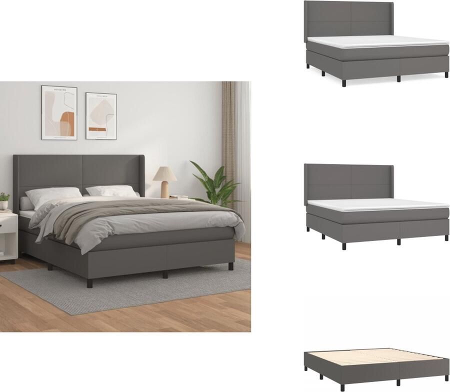 VidaXL Boxspring Bed Grijs Kunstleer 203 x 180 x 35 cm Pocketvering Matras Huidvriendelijk Topmatras Bed