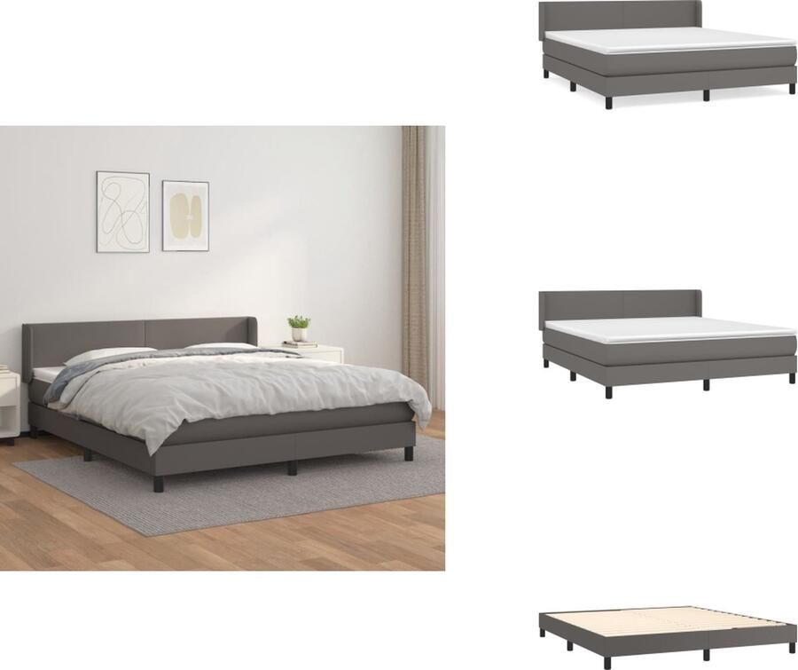 VidaXL Boxspringbed Grijs Kunstleer 203 x 183 x 78 88 cm Hoogwaardig Verstelbaar hoofdbord Pocketvering matras Middelharde ondersteuning Huidvriendelijk topmatras Inclusief montagehandleiding Bed