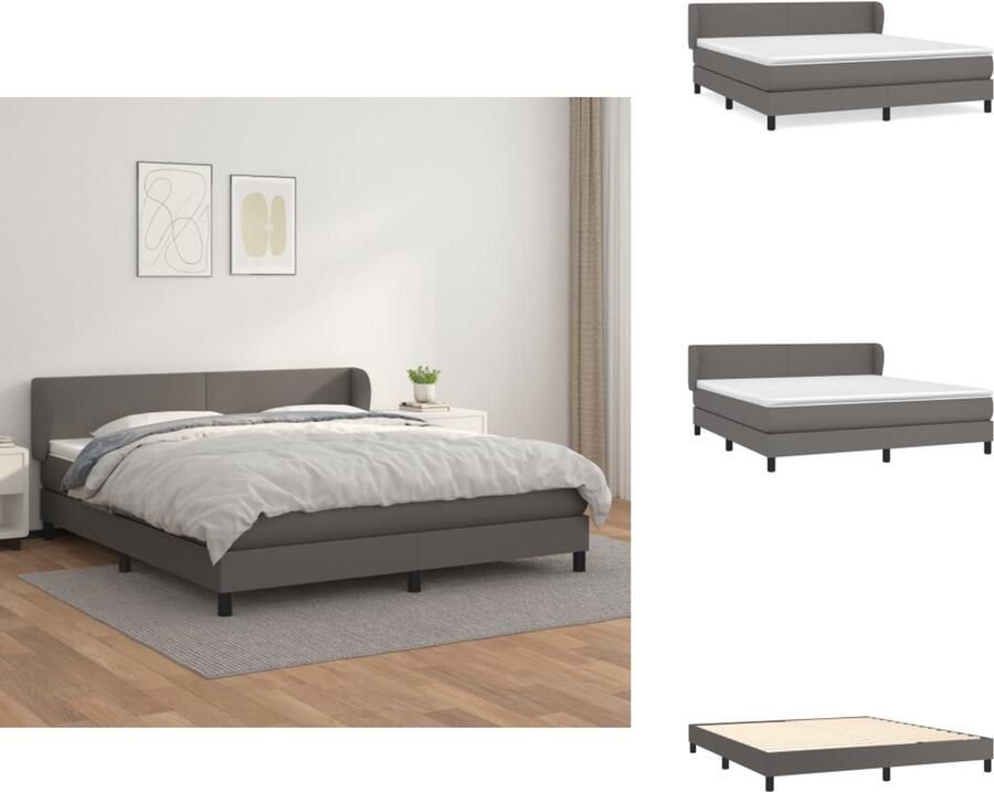 VidaXL Boxspring Bed Grijs Kunstleer 203 x 180 x 35 cm Pocketvering Matras Huidvriendelijk Topmatras Bed - Foto 3