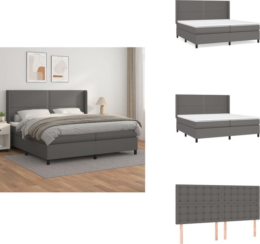 VidaXL Boxspringbed Grijs Kunstleer 203 x 203 x 118 128 cm Verstelbaar hoofdbord Pocketvering matras Middelharde ondersteuning Huidvriendelijk topmatras Bed