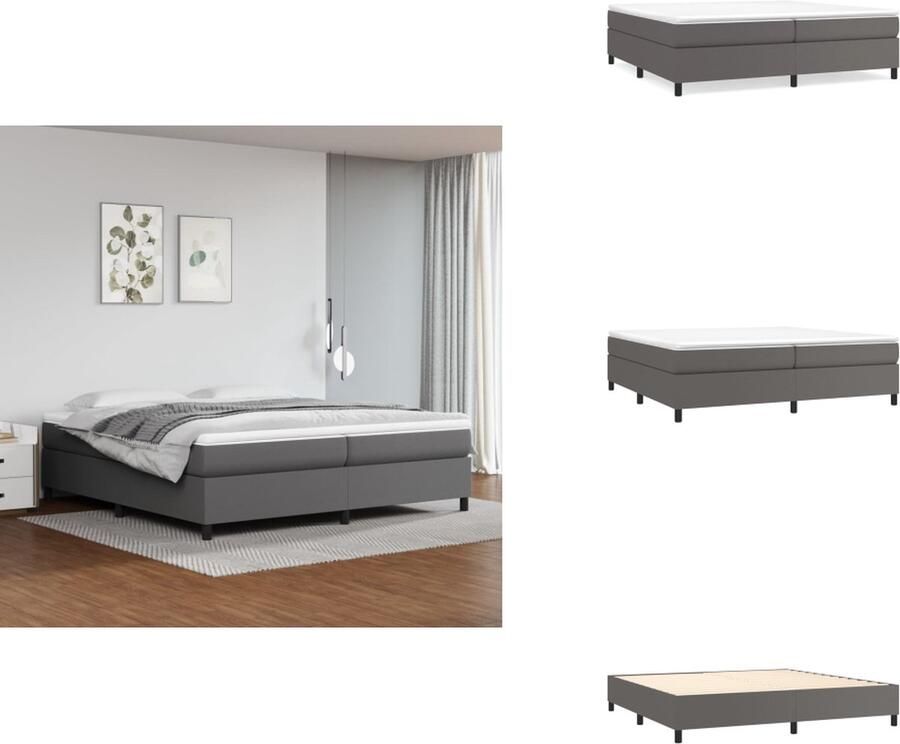 VidaXL Boxspringbed Duurzaam Kunstleer Afmeting- 203 x 200 x 35 cm Ken- Pocketvering Matras Middelharde Ondersteuning Huidvriendelijk Topmatras Bed - Foto 3