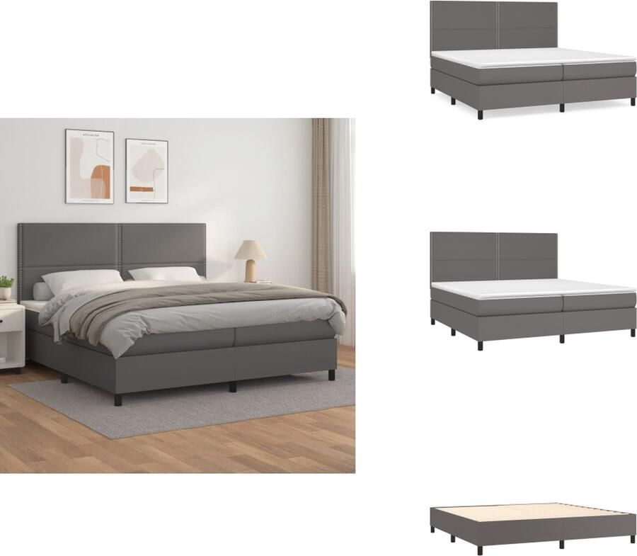 VidaXL Boxspringbed Kunstleer Pocketvering Middelharde ondersteuning 203x200x118 128 Grijs Bed
