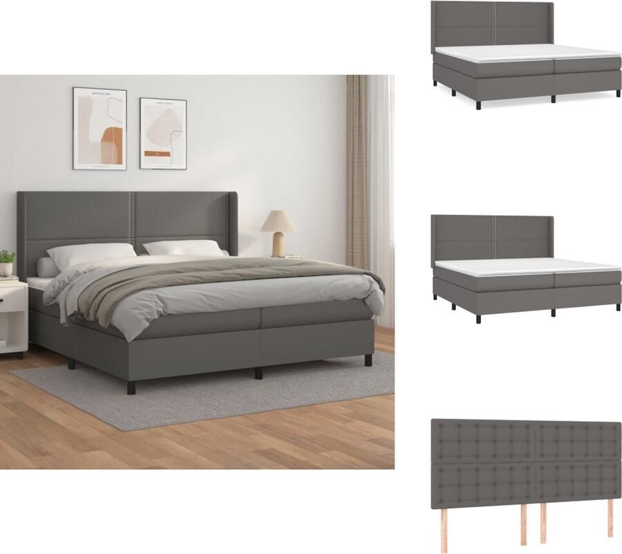 VidaXL Boxspringbed Duurzaam Kunstleer Afmeting- 203 x 200 x 35 cm Ken- Pocketvering Matras Middelharde Ondersteuning Huidvriendelijk Topmatras Bed