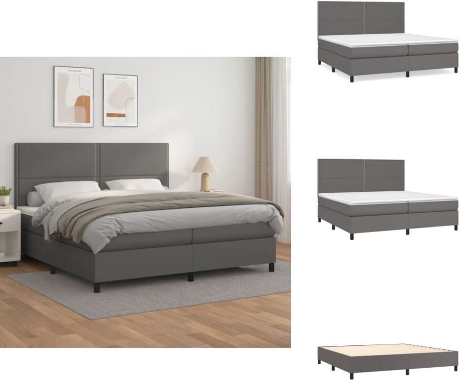 VidaXL Boxspringbed Kunstleer Pocketvering Middelharde ondersteuning 203x200x118 128 Grijs Bed - Foto 2