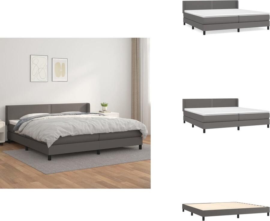 VidaXL Boxspringbed Grijze kunstleren bedframe Pocketvering matras Comfortabel en duurzaam Verstelbaar hoofdbord Huidvriendelijk topmatras 203x203x78 88cm Bed