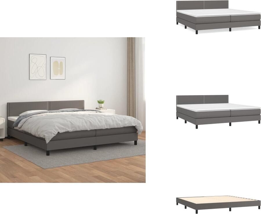 VidaXL Boxspringbed Grijs kunstleren bed met verstelbaar hoofdbord pocketvering matras en huidvriendelijk topmatras 203x200x78 88 cm Bed