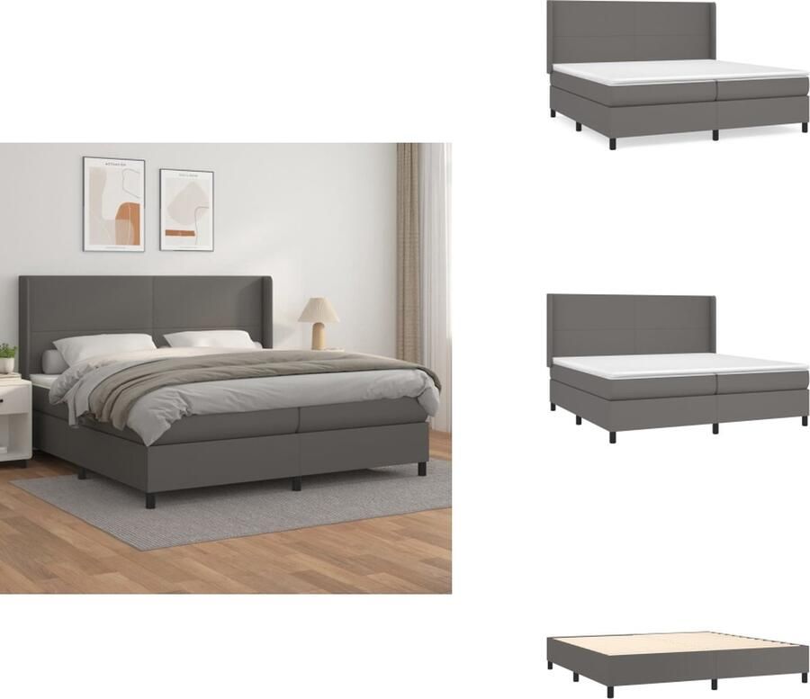 VidaXL Boxspringbed Grijs Kunstleer 203 x 203 x 118 128 cm Verstelbaar hoofdbord Pocketvering matras Middelharde ondersteuning Huidvriendelijk topmatras Bed - Foto 4