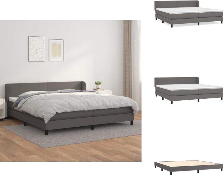 VidaXL Boxspringbed Duurzaam Kunstleer Afmeting- 203 x 200 x 35 cm Ken- Pocketvering Matras Middelharde Ondersteuning Huidvriendelijk Topmatras Bed - Foto 5