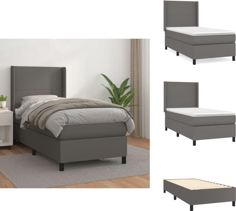 VidaXL Boxspringbed grijs kunstleer 193 x 93 x 78 88 cm verstelbaar hoofdbord pocketvering matras middelharde steun huidvriendelijk topmatras Bed