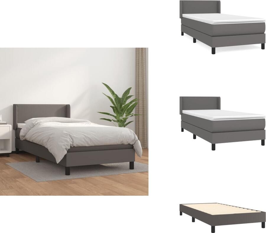 VidaXL Boxspringbed grijs kunstleer 203x93x78 88 cm verstelbaar hoofdbord pocketvering matras middelharde ondersteuning huidvriendelijk topmatras Bed