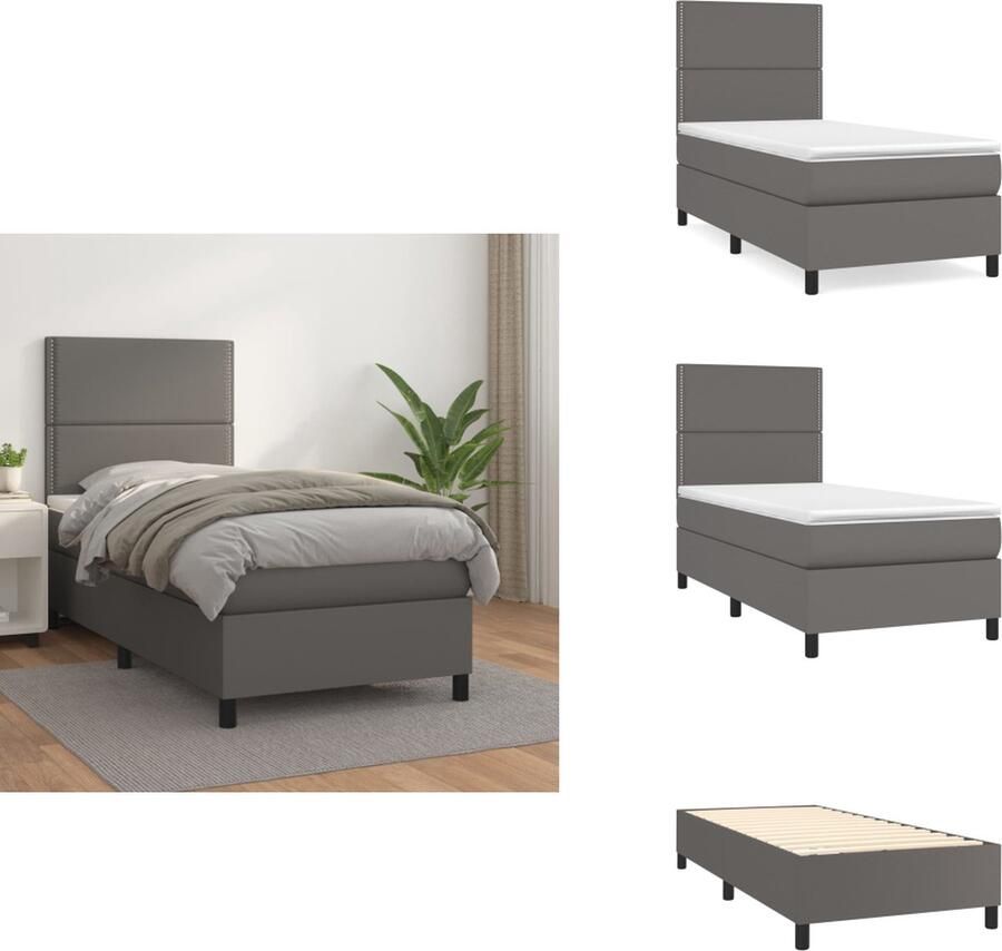 VidaXL Bedframe Boxspringbed Bed 193 x 90 x 118 128 cm Grijs kunstleer Verstelbaar hoofdbord Pocketvering matras Middelharde ondersteuning Huidvriendelijk topmatras Inclusief montagehandleiding Bed