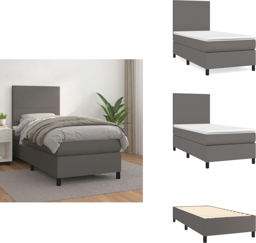 VidaXL Boxspringbed Kunstleer Pocketvering matras Middelharde ondersteuning Met verstelbaar hoofdbord Huidvriendelijk topmatras Bed