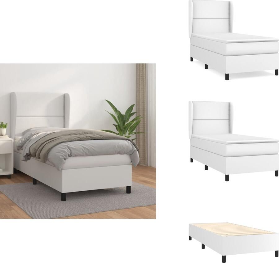 VidaXL Boxspringbed Complete set 203 x 103 x 118 128 cm Duurzaam kunstleer Verstelbaar hoofdbord Pocketvering matras Middelharde ondersteuning Huidvriendelijk topmatras Bed