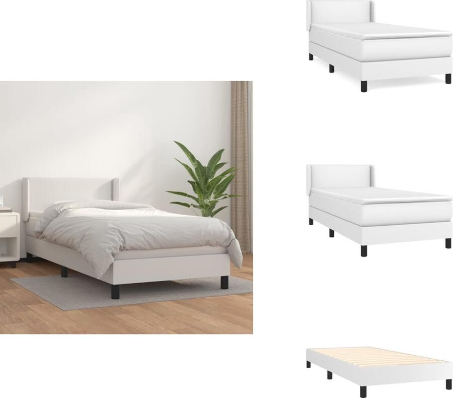 VidaXL Boxspringbed Kunstleer Wit 203x103x78 88 cm Pocketvering matras Middelharde ondersteuning Huidvriendelijk topmatras Inclusief montagehandleiding Bed