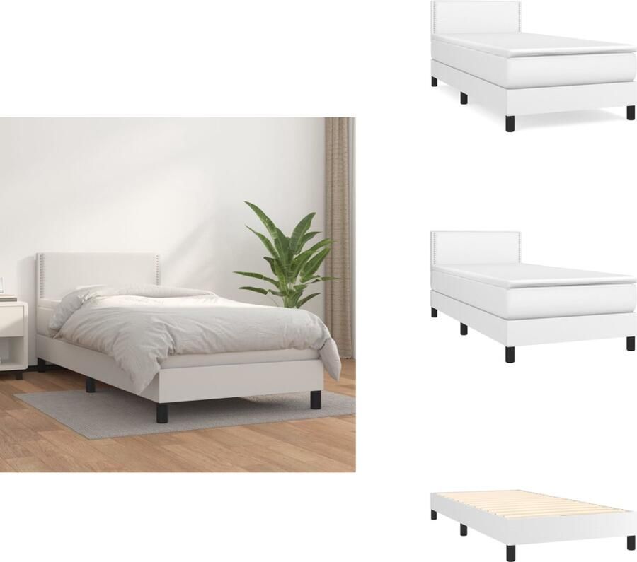 VidaXL Boxspringbed Wit 203 x 100 x 78 88 cm Duurzaam kunstleer Verstelbaar hoofdbord Pocketvering matras Middelharde ondersteuning Huidvriendelijk topmatras Inclusief montagehandleiding Bed - Foto 1