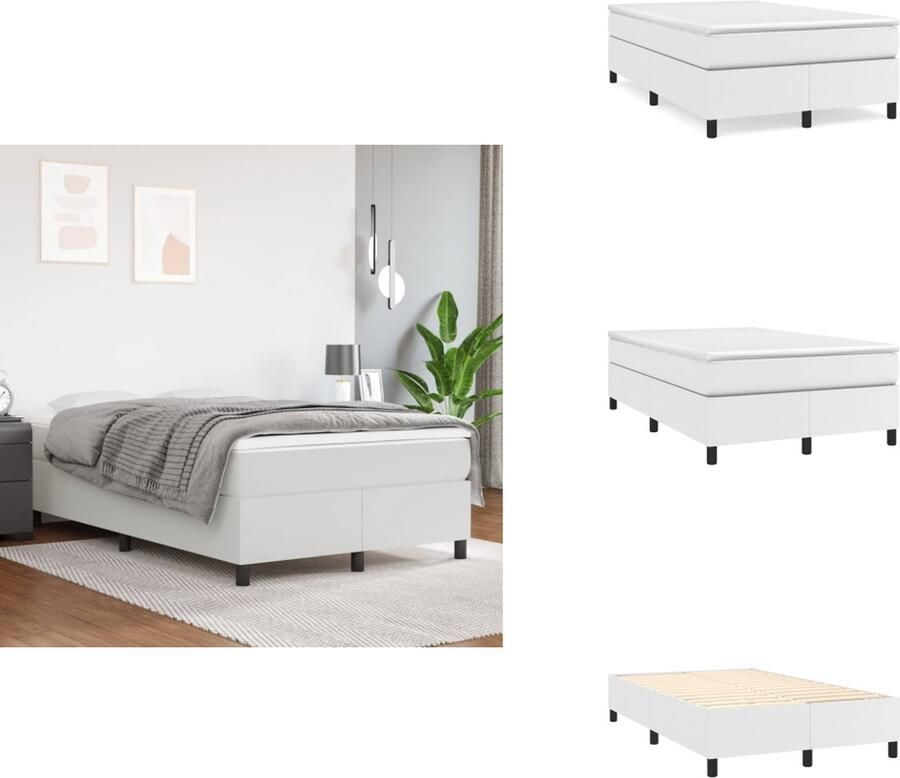 VidaXL Boxspringbed Kunstleer Pocketvering matras Middelharde ondersteuning Huidvriendelijk topmatras Multiplex lattenbodem Wit 203 x 120 x 35 cm Bed - Foto 2