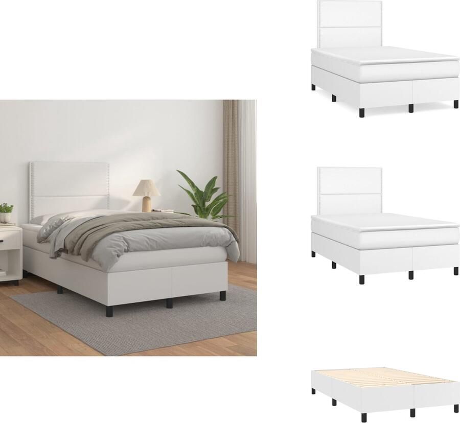 VidaXL Boxspringbed Kunstleer 203 x 120 x 118 128 cm Hoofdbord verstelbaar Pocketvering matras Middelharde ondersteuning Huidvriendelijk topmatras Wit Inclusief montagehandleiding Bed