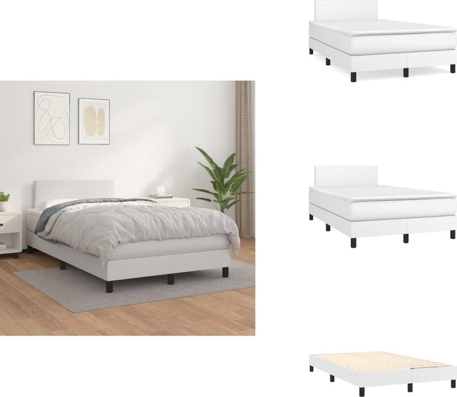 VidaXL Boxspringbed Kunstleren bed met verstelbaar hoofdbord Pocketvering matras Middelharde ondersteuning Huidvriendelijk topmatras 203x120x78 88 cm Bed