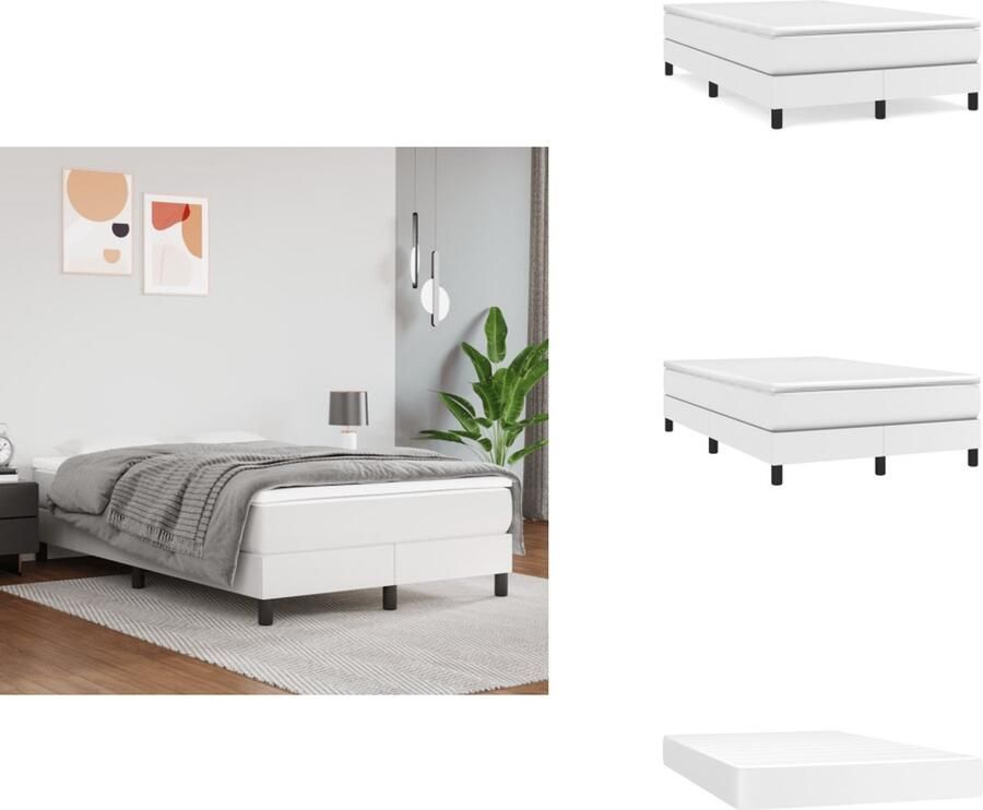 VidaXL Boxspringbed Kunstleer Pocketvering Middelharde ondersteuning Huidvriendelijk Wit 203x120x25cm Bed
