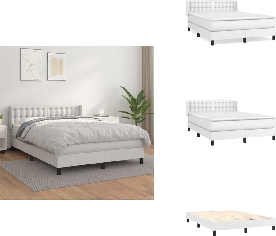 VidaXL Boxspringbed Comfort Bed 193 x 147 x 78 88 cm Kunstleer hoofdbord pocketvering matras middelharde ondersteuning huidvriendelijk topmatras Bed
