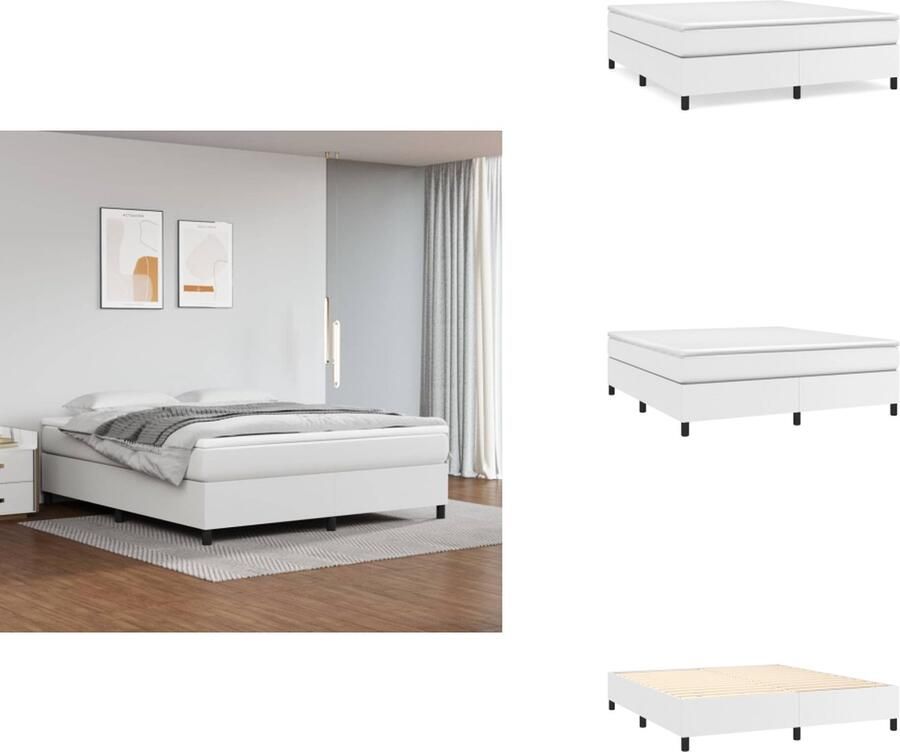 VidaXL Boxspringbed Kunstleren bedframe Pocketvering matras Middelharde ondersteuning Huidvriendelijk topmatras Kleur- wit Afmetingen- 203 x 160 x 25 cm Bed - Foto 3
