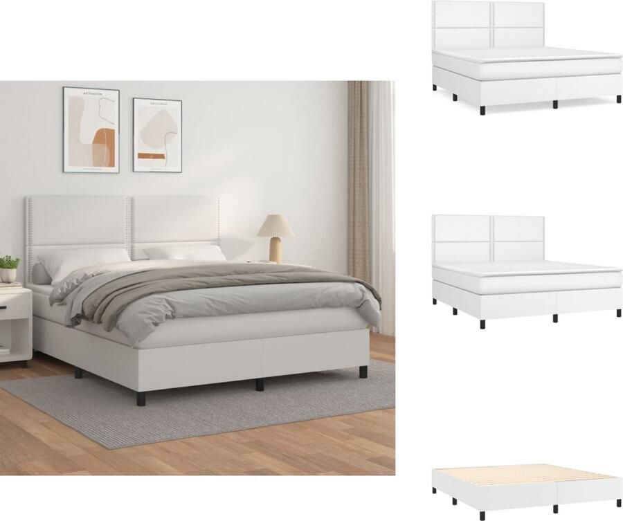VidaXL Boxspringbed Kunstleren bedframe Pocketvering matras Middelharde ondersteuning Huidvriendelijk topmatras Kleur- wit Afmetingen- 203 x 160 x 25 cm Bed - Foto 2