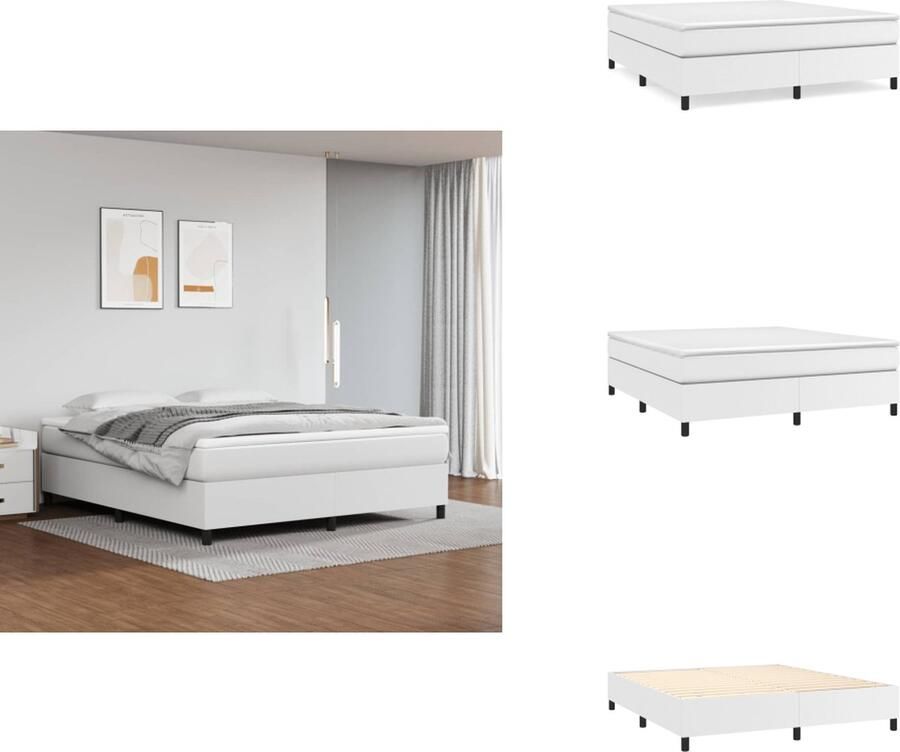 VidaXL Boxspringbed Kunstleer 203 x 183 x 118 128 cm Duurzaam Verstelbaar hoofdbord Pocketvering matras Middelharde ondersteuning Huidvriendelijk topmatras Wit Bed - Foto 2