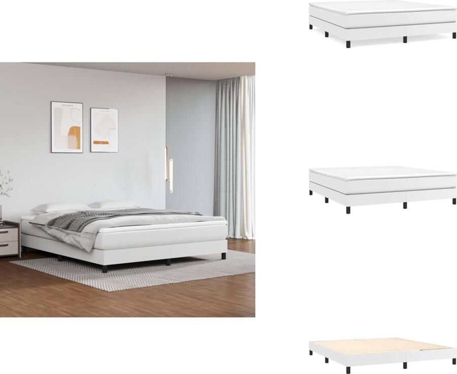 VidaXL Boxspringbed Kunstleer Pocketvering matras Middelharde ondersteuning Huidvriendelijk topmatras Multiplex lattenbodem Wit 203 x 180 x 25 cm 180 x 200 x 20 cm 180 x 200 x 5 cm Bed