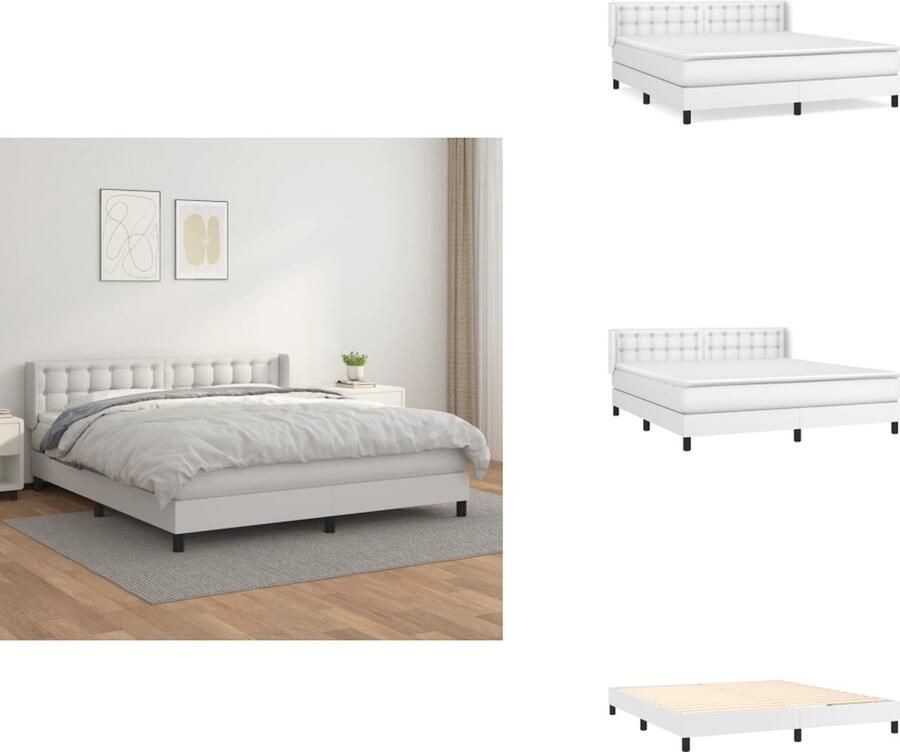 VidaXL Boxspringbed Wit 203 x 183 x 78 88 cm Duurzaam kunstleer Verstelbaar hoofdbord Pocketvering matras Middelharde ondersteuning Huidvriendelijk topmatras Bed