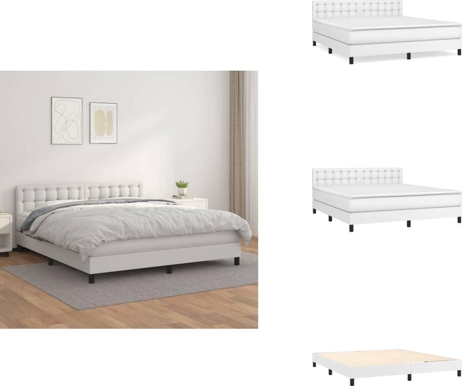 VidaXL Boxspringbed Kunstleer 203 x 183 x 118 128 cm Duurzaam Verstelbaar hoofdbord Pocketvering matras Middelharde ondersteuning Huidvriendelijk topmatras Wit Bed