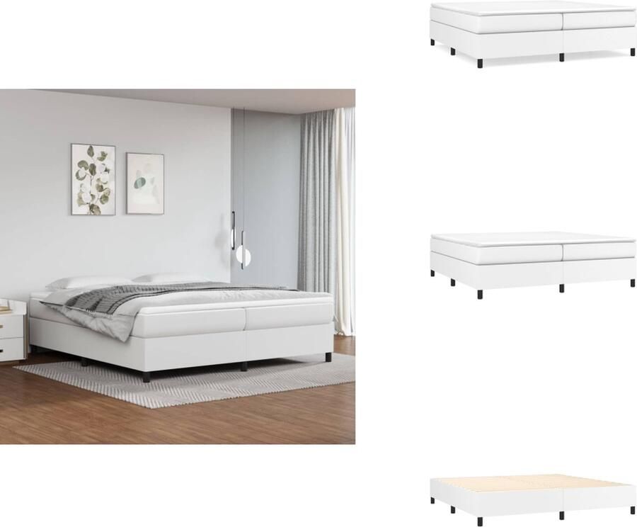 VidaXL Boxspringbed Luxe kunstleren bed met verstelbaar hoofdbord Pocketvering matras Middelharde ondersteuning Huidvriendelijk topmatras Kleur- wit 203 x 203 cm Bed - Foto 2