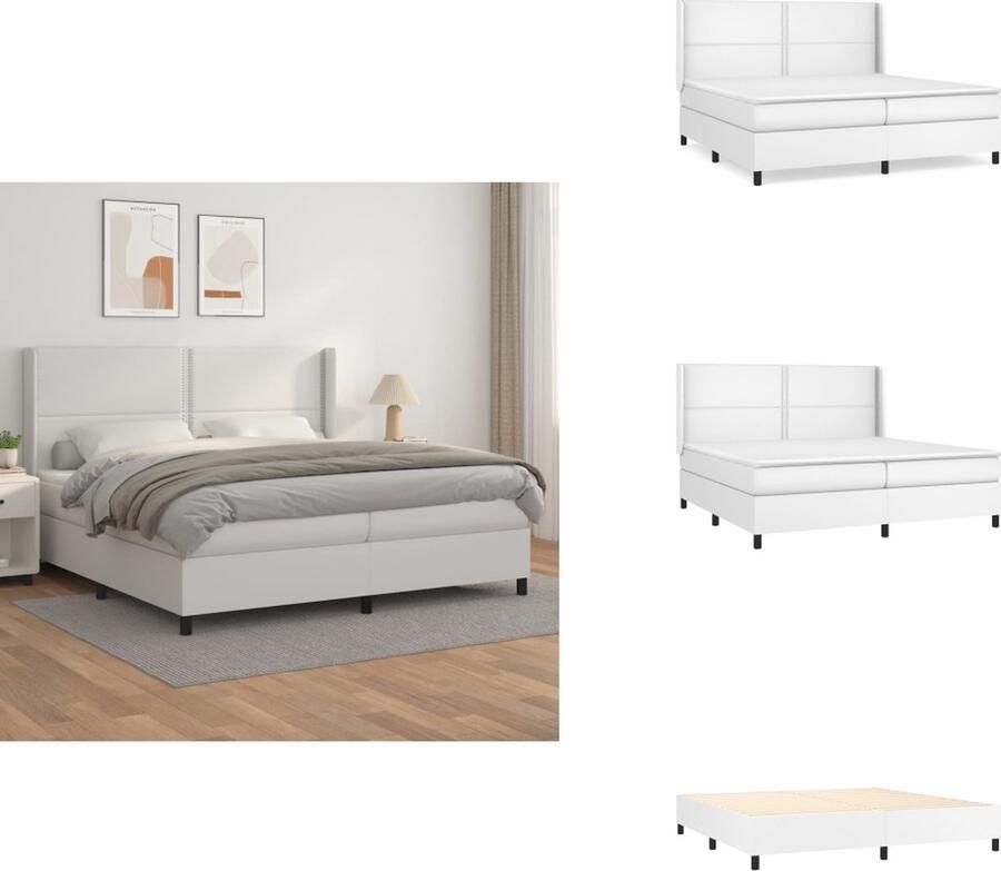 VidaXL Boxspringbed Luxe kunstleren bed met verstelbaar hoofdbord Pocketvering matras Middelharde ondersteuning Huidvriendelijk topmatras Kleur- wit 203 x 203 cm Bed