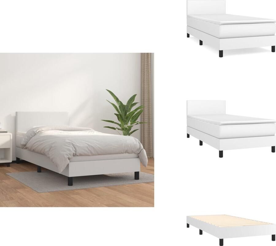 VidaXL Boxspringbed Kunstleren Bed Pocketvering Matras Incl Hoofdbord Middelharde Ondersteuning Huidvriendelijk Wit 203x83x118 128cm Bed - Foto 2