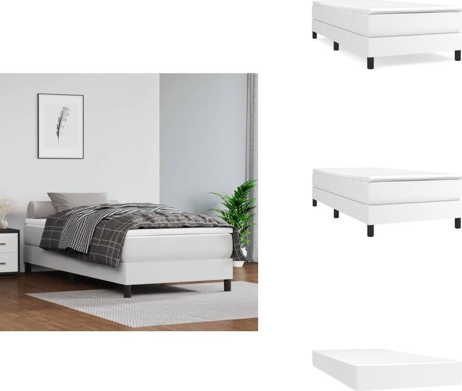 VidaXL Boxspringbed Kunstleren Bed Pocketvering Matras Incl Hoofdbord Middelharde Ondersteuning Huidvriendelijk Wit 203x83x118 128cm Bed - Foto 4