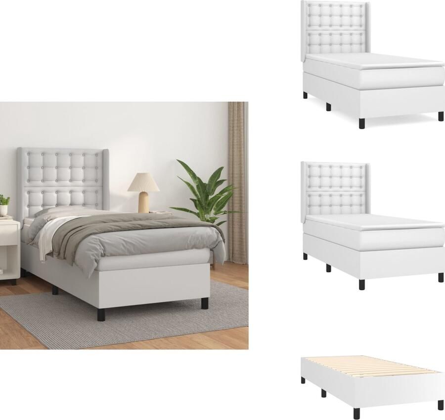 VidaXL Boxspringbed Bedframe met verstelbaar hoofdbord Pocketvering matras Huidvriendelijke topmatras Wit 203x83x118 128 cm Bed