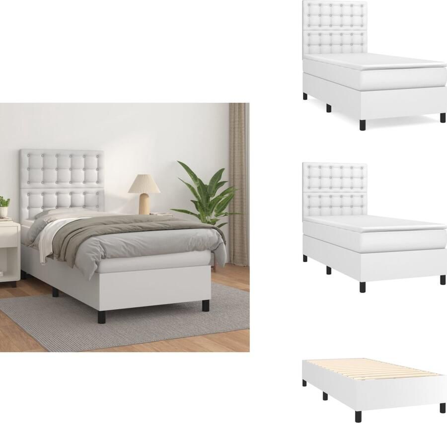VidaXL Boxspringbed Bedframe met verstelbaar hoofdbord Pocketvering matras Huidvriendelijk topmatras Wit 203 x 83 x 118 128 cm (L x B x H) 80 x 200 x 20 cm (B x L x H) voor rug- en buikslapers 80 x 200 x 5 cm (B x L x H) topmatras Bed