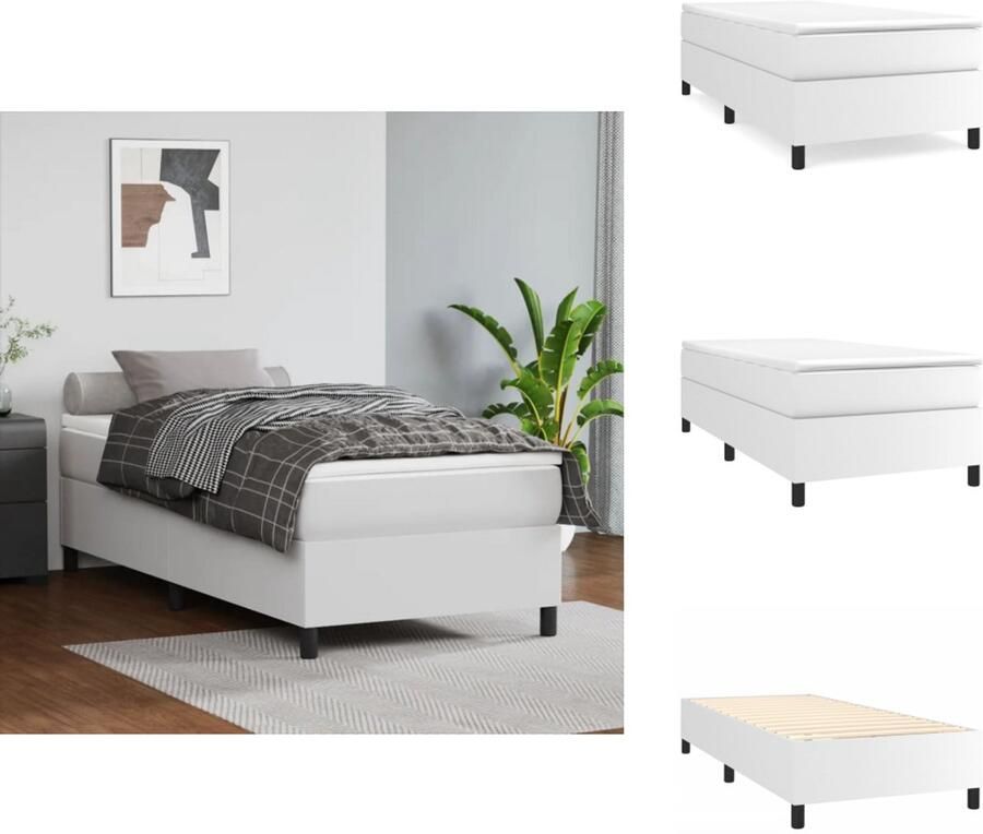 Vida XL Boxspring met matras kunstleer wit 90x200 cm SKU: V3144585 - Foto 2