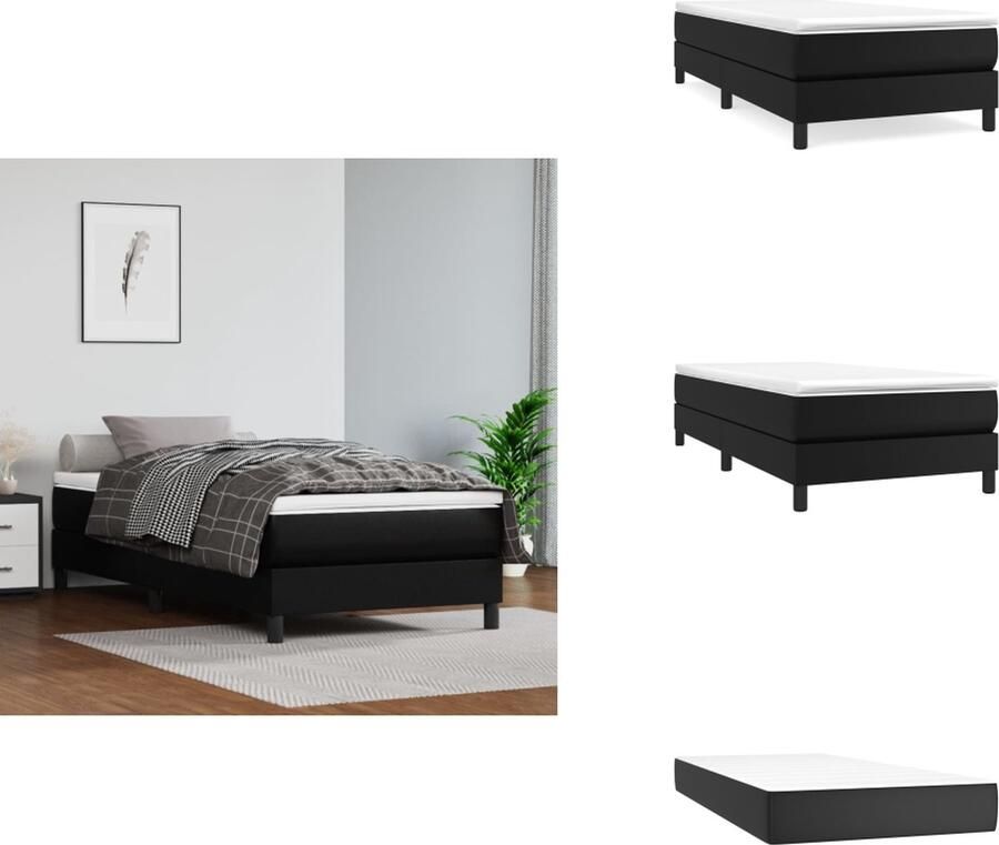 VidaXL Boxspringbed Kunstleer Pocketvering Middelharde ondersteuning Huidvriendelijk topmatras Zwart 203x90x25 cm Bed
