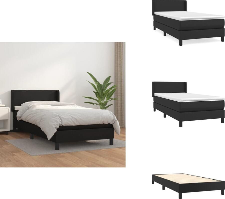 VidaXL Boxspringbed Kunstleer Bed 193x93x78 88 cm Pocketvering matras Middelharde ondersteuning Huidvriendelijk topmatras Zwart Bed