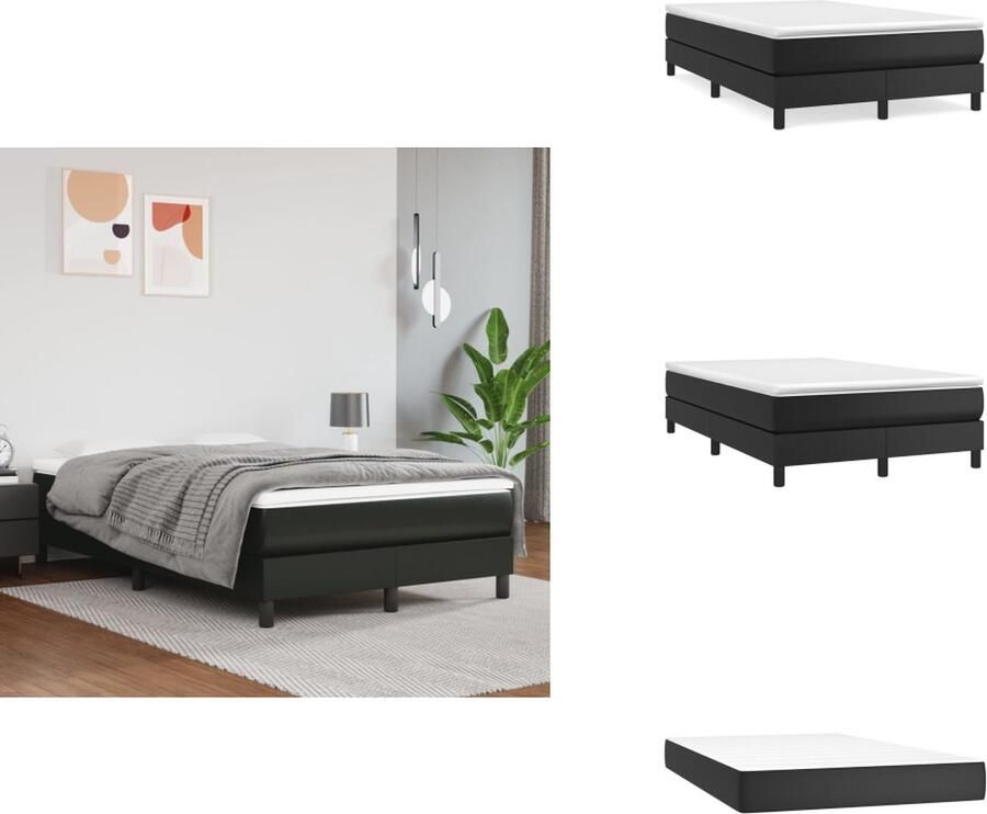 VidaXL Boxspringbed Kunstleer Pocketvering Middelharde ondersteuning Huidvriendelijk 203x120x25 cm Zwart Bed