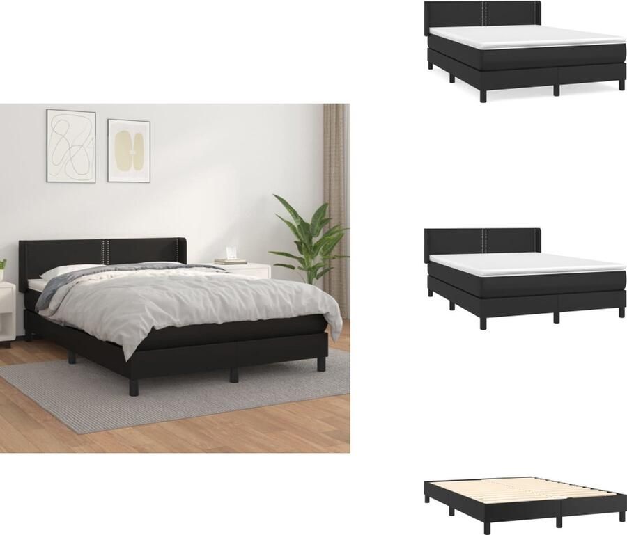 VidaXL Boxspringbed Classic Bed 193 x 147 x 78 88 cm Kunstleer Zwarte kleur Pocketvering matras Middelharde ondersteuning Huidvriendelijk topmatras Inclusief hoofdbord en montagehandleiding Bed