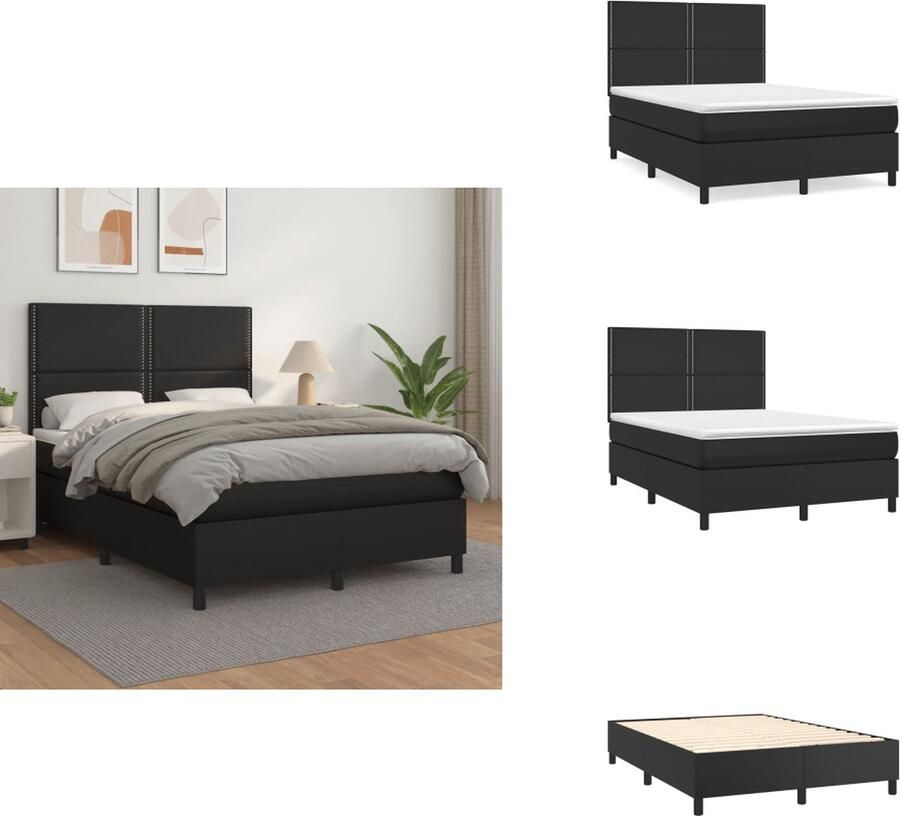 VidaXL Boxspringbed Zwart Kunstleer 193x144x118 128 cm Verstelbaar hoofdbord Pocketvering matras Middelharde ondersteuning Huidvriendelijk topmatras Inclusief montagehandleiding Bed