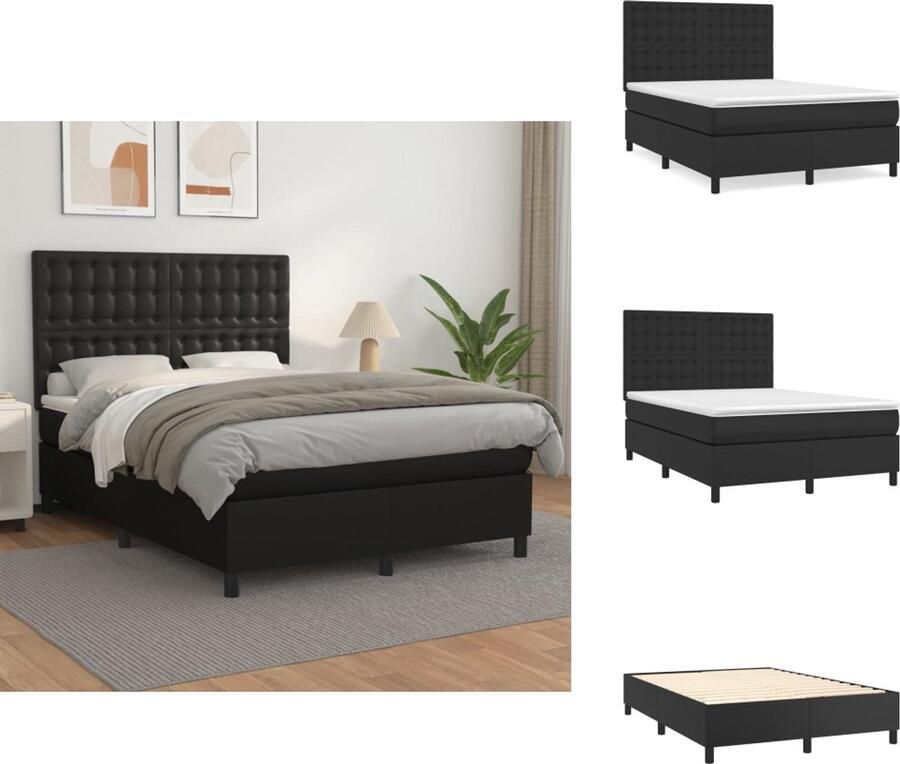 VidaXL Boxspringbed Zwart Kunstleer 193x144x118 128 cm Verstelbaar hoofdbord Pocketvering matras Middelharde ondersteuning Huidvriendelijk topmatras Inclusief montagehandleiding Bed - Foto 2