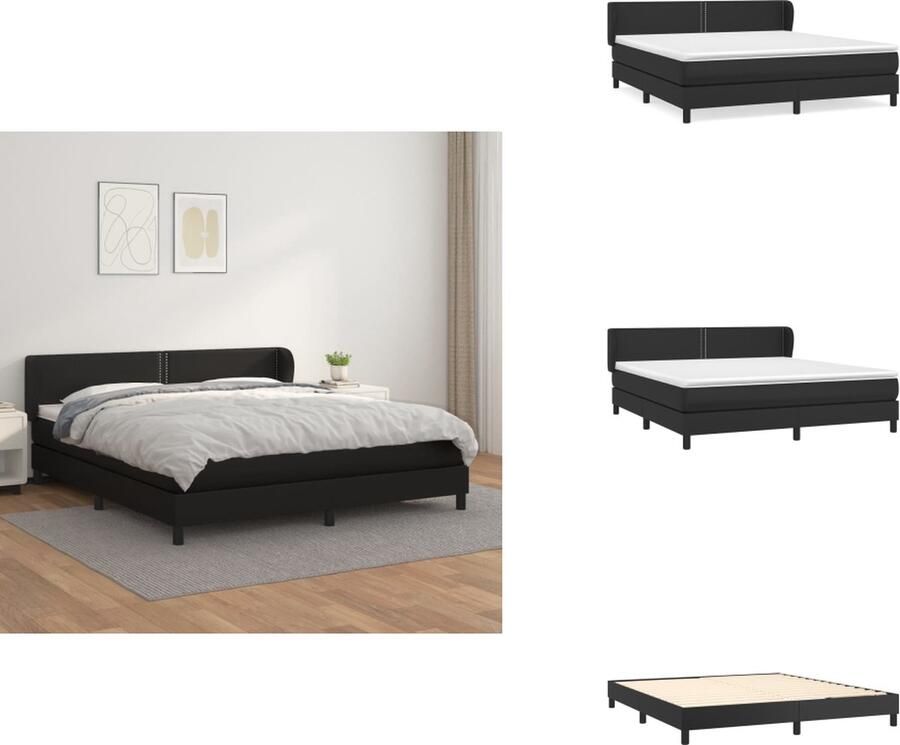 VidaXL Boxspringbed Pocketvering matras Middelharde ondersteuning Kunstleren bed met verstelbaar hoofdbord Inclusief topmatras 203x183x78 88 cm Zwart Bed