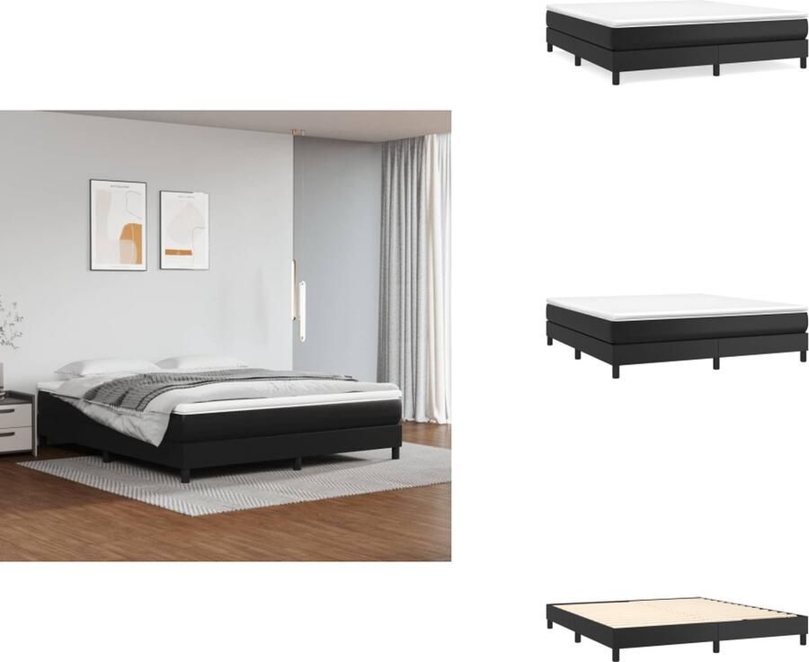 VidaXL Boxspringbed Pocketvering matras Middelharde ondersteuning Kunstleren bed met verstelbaar hoofdbord Inclusief topmatras 203x183x78 88 cm Zwart Bed - Foto 2